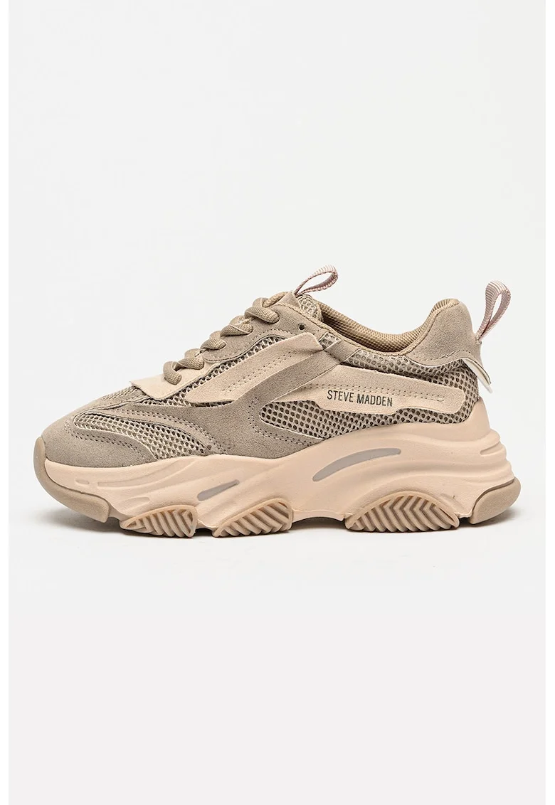 Pantofi sport Possesion din plasa cu garnituri de piele ecologica, Maro taupe/Maro deschis