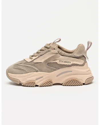 Pantofi sport Possesion din plasa cu garnituri de piele ecologica, Maro taupe/Maro deschis