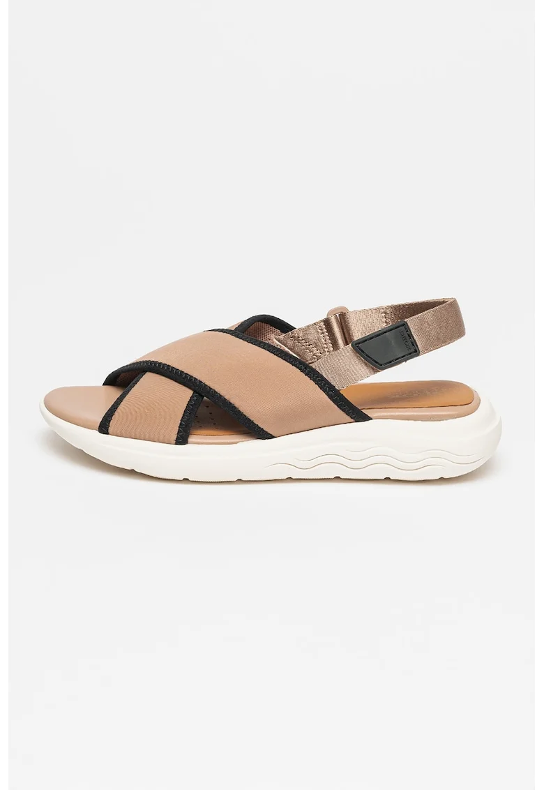 Sandale cu inchidere velcro si talpa wedge Spherica, Maro inchis/Negru/Alb murdar