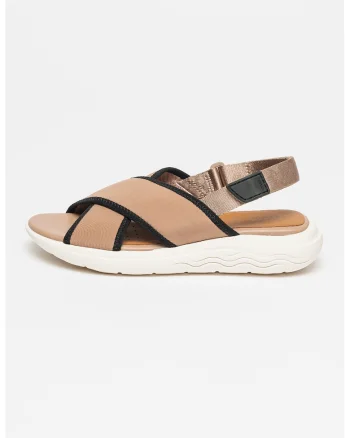 Sandale cu inchidere velcro si talpa wedge Spherica, Maro inchis/Negru/Alb murdar