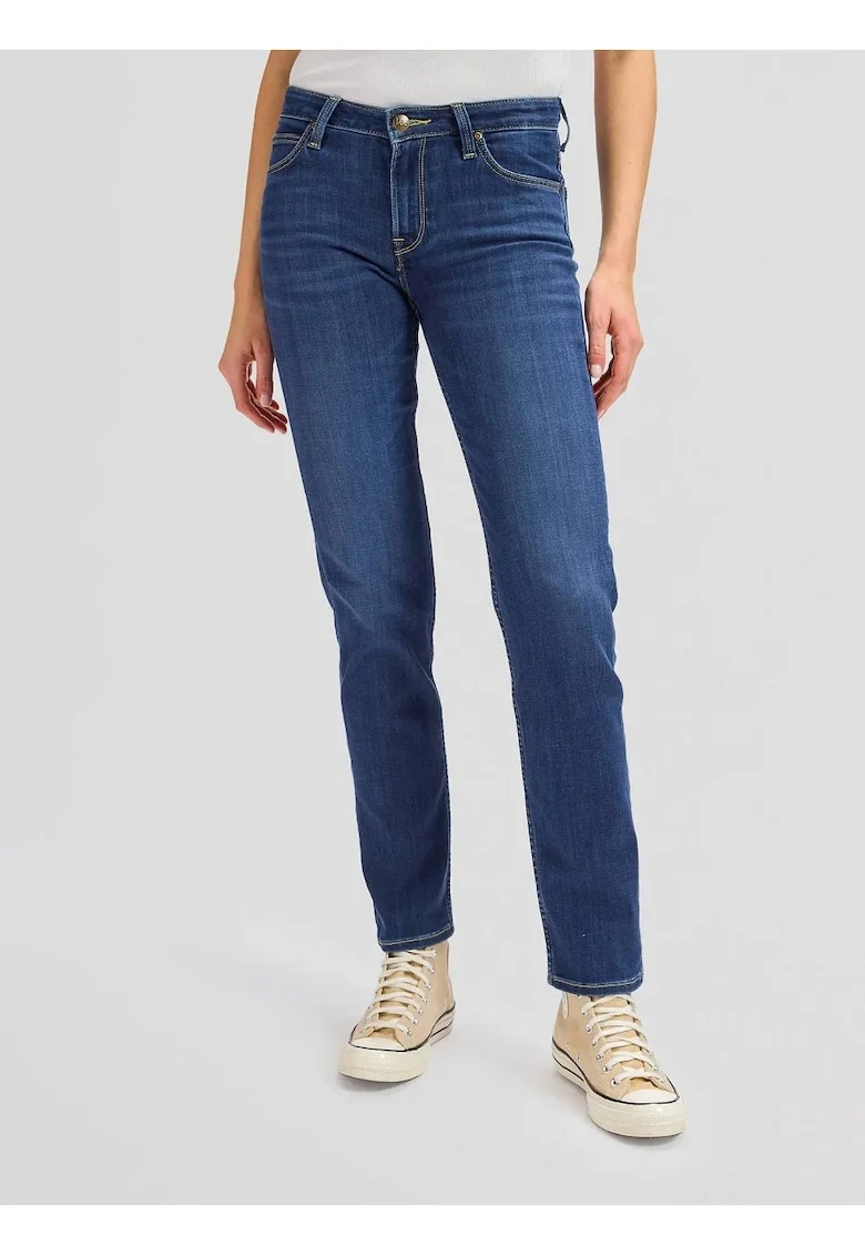 Pantaloni De Dama Din Blugi,  Marimea 27/31, Albastru, Elly, Croiala Slim Fit, Model Conic Ajustat, Talie Inalta, Fermoar
