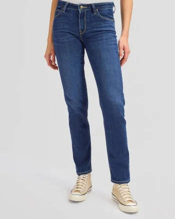 Pantaloni De Dama Din Blugi,  Marimea 27/31, Albastru, Elly, Croiala Slim Fit, Model Conic Ajustat, Talie Inalta, Fermoar