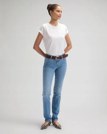 Pantaloni De Dama,  Marimea 27/31, Albastru, Marion, Croiala Straight Fit, Talie Medie, Compozitie 98% Bumbac, 2% Elastan