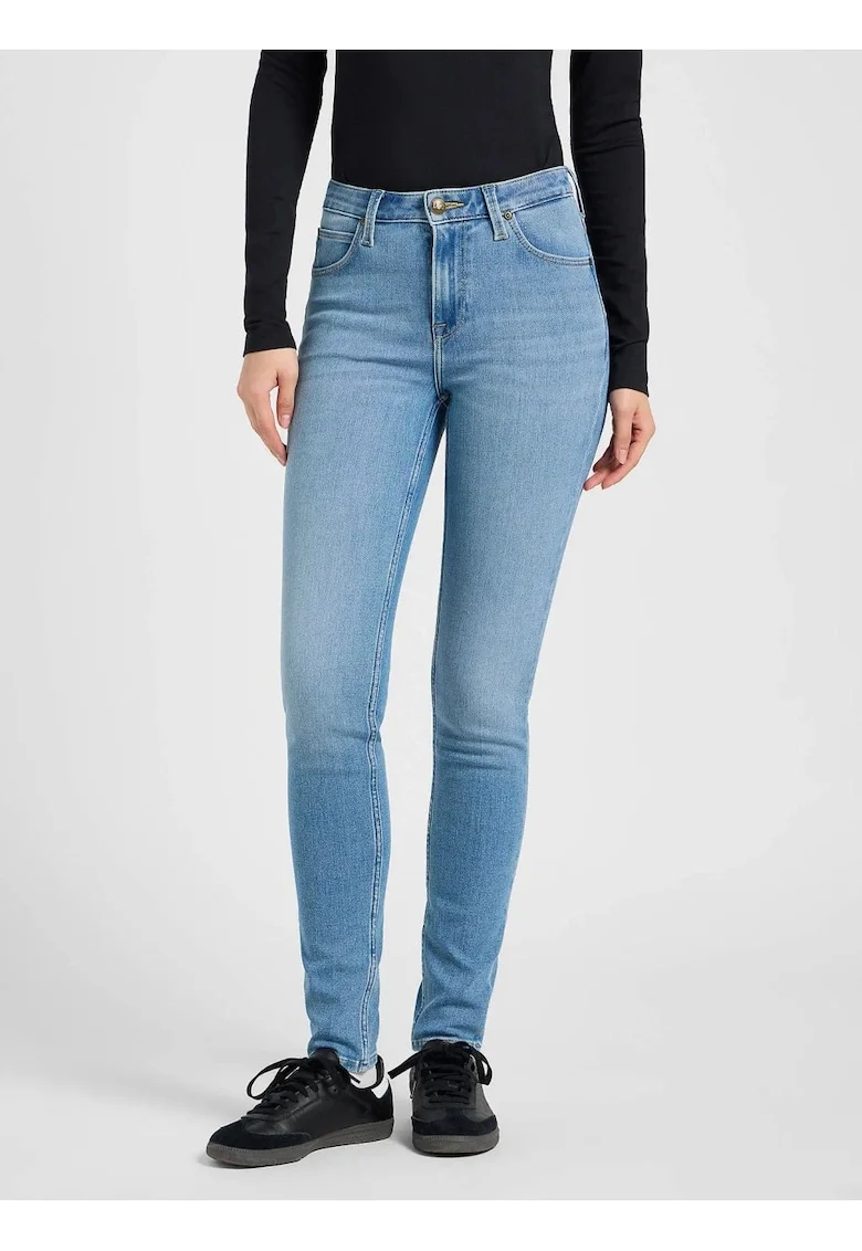 Pantaloni De Dama,  Marimea 27/31, Albastru, Scarlett High, Croiala Skinny Fit, Model Conic Ajustat, Talie Inalta, Fermoar