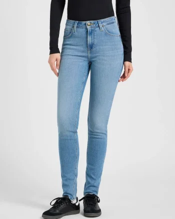 Pantaloni De Dama,  Marimea 27/31, Albastru, Scarlett High, Croiala Skinny Fit, Model Conic Ajustat, Talie Inalta, Fermoar