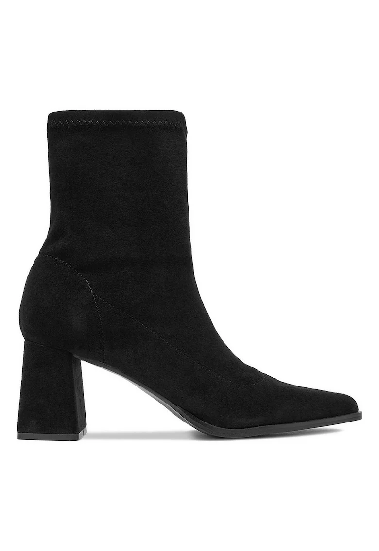 Botine dama,  clasic, negru, material textil,