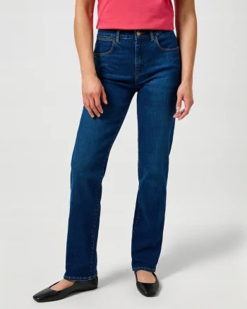Pantaloni Dama,  Drepti, 27/30, Culoare Albastru, Croi Straight Fit, Stil Drept, Regulamentar, Inaltime Talie Medie, Regulamentara, Albastru
