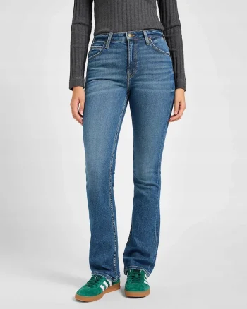 Pantaloni Dama,  Breese Bootcut, 29/31, Culoare Albastru, Croi Slim Fit, Stil Conic, Ajustat, Inaltimea Taliei Inalta, Albastru