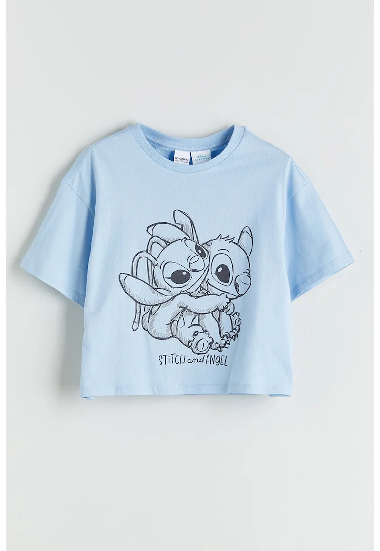 Tricou din bumbac cu imprimeu cu Stitch, Albastru pastel