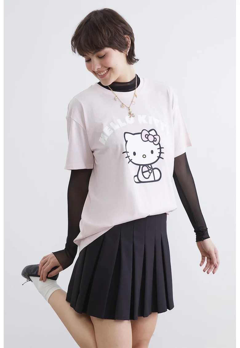 Tricou din bumbac cu imprimeu cu Hello Kitty, Alb/Roz deschis