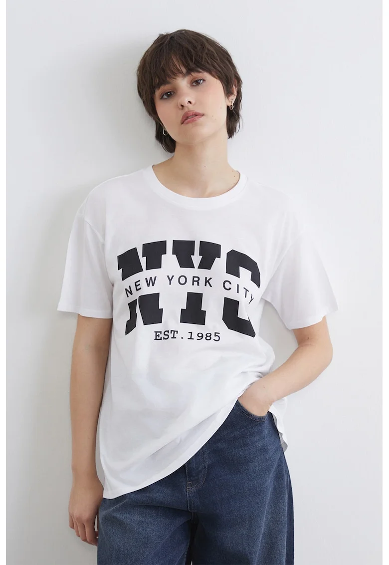 Tricou lejer cu imprimeu, Alb