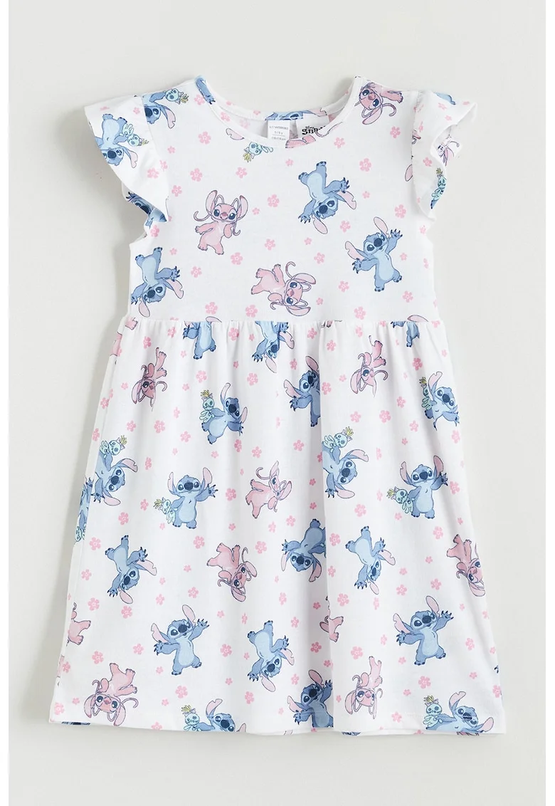 Rochie cu imprimeu cu Lilo & Stitch, Alb/Albastru
