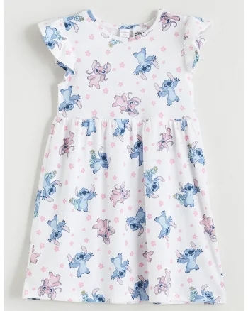 Rochie cu imprimeu cu Lilo & Stitch, Alb/Albastru