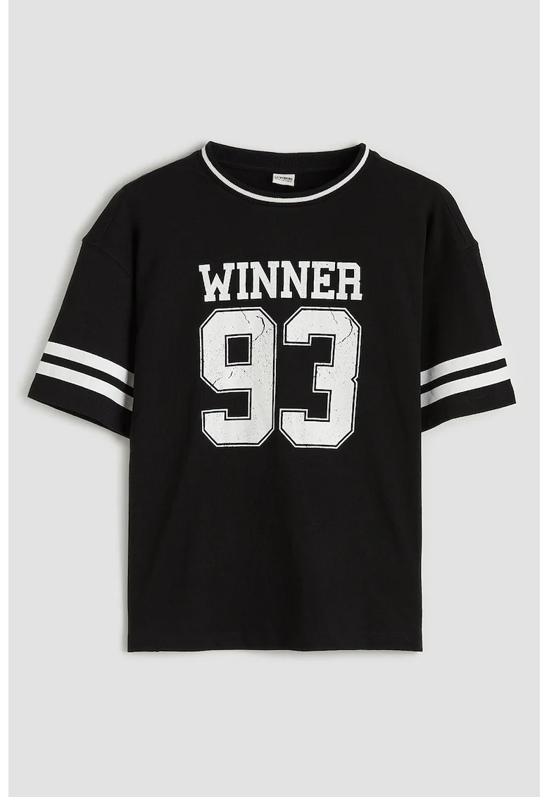 Tricou lejer din bumbac, Alb/Negru