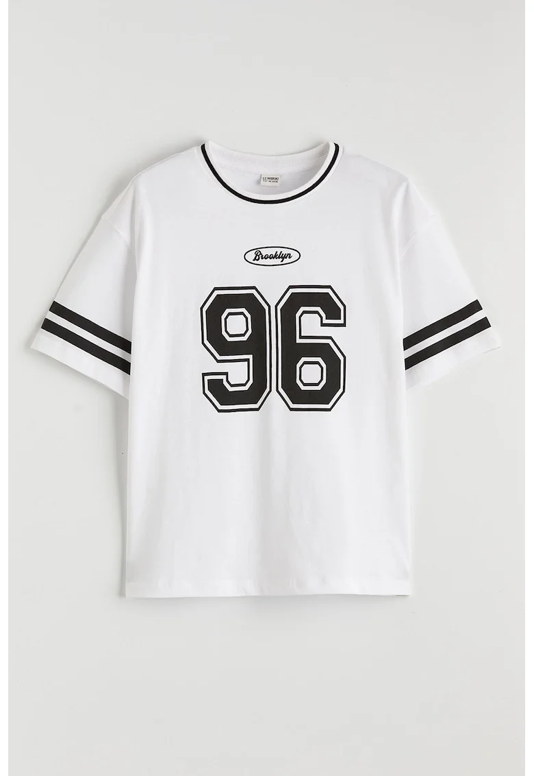 Tricou lejer din bumbac, Alb/Negru stins