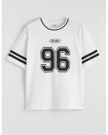 Tricou lejer din bumbac, Alb/Negru stins