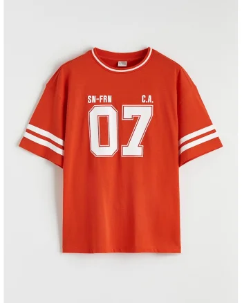 Tricou lejer din bumbac, Rosu/Alb murdar