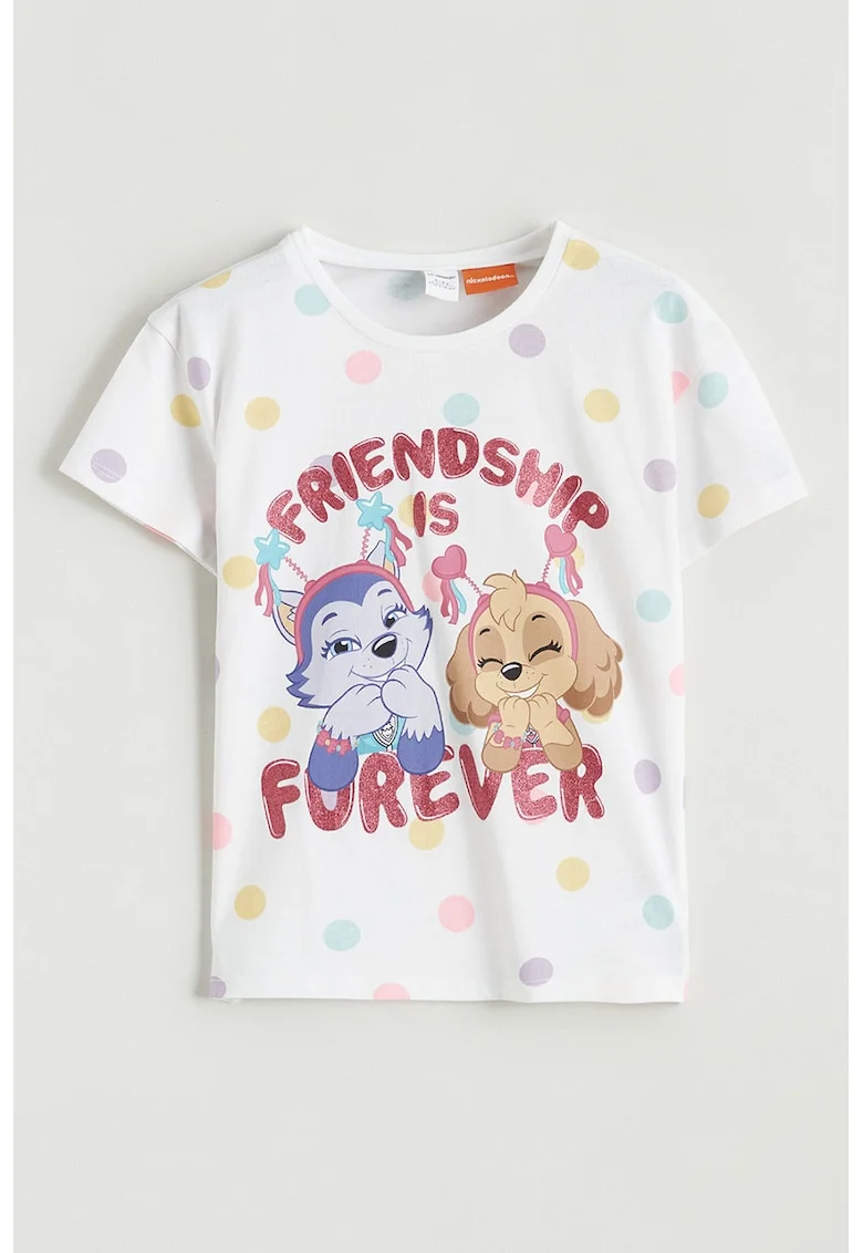 Tricou din amestec de bumbac cu imprimeu, Alb