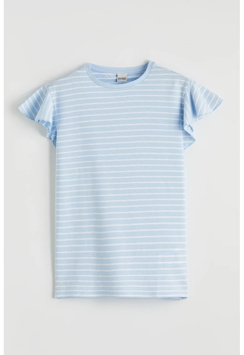 Tricou de bumbac cu maneci butterfly, Alb/Albastru lavanda
