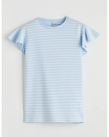 Tricou de bumbac cu maneci butterfly, Alb/Albastru lavanda