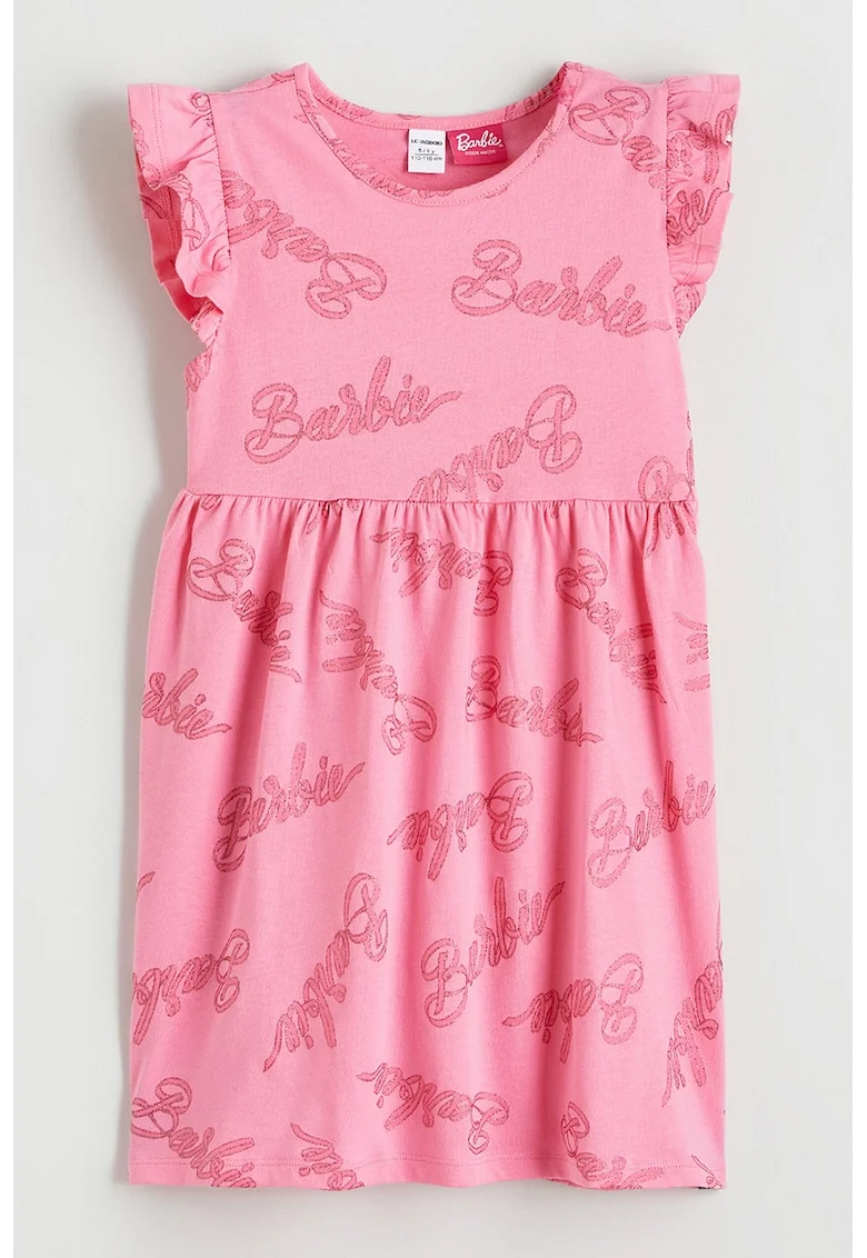 Rochie din bumbac cu imprimeu cu Barbie, Roz