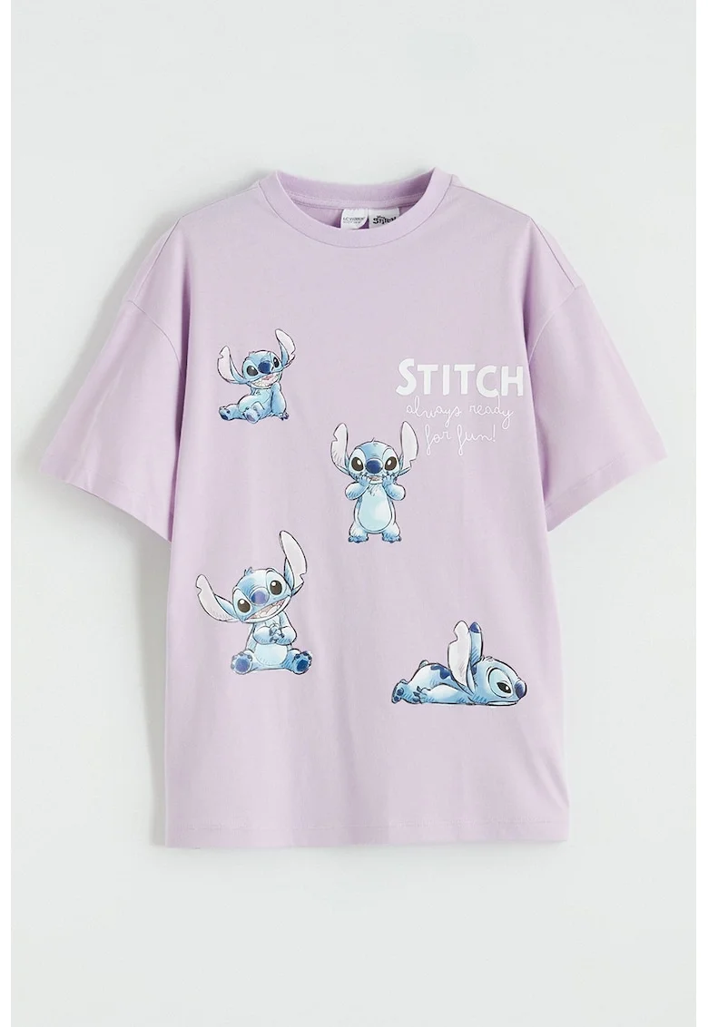 Tricou lejer cu Stitch, Alb/Albastru pastel/Lila