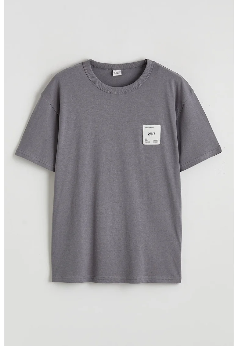 Tricou de bumbac cu imprimeu text pe spate, Liliac prafuit