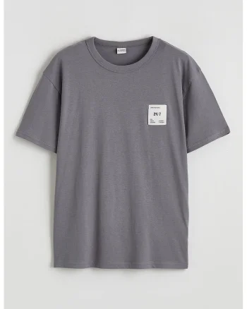 Tricou de bumbac cu imprimeu text pe spate, Liliac prafuit