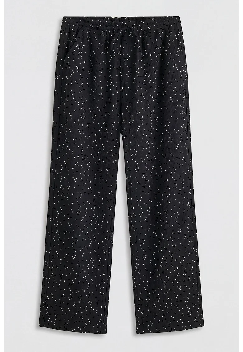 Pantaloni cu croiala ampla si buline, Alb/Negru