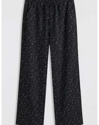 Pantaloni cu croiala ampla si buline, Alb/Negru