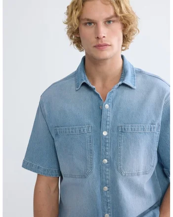 Camasa din denim cu buzunare pe piept, Albastru prafuit