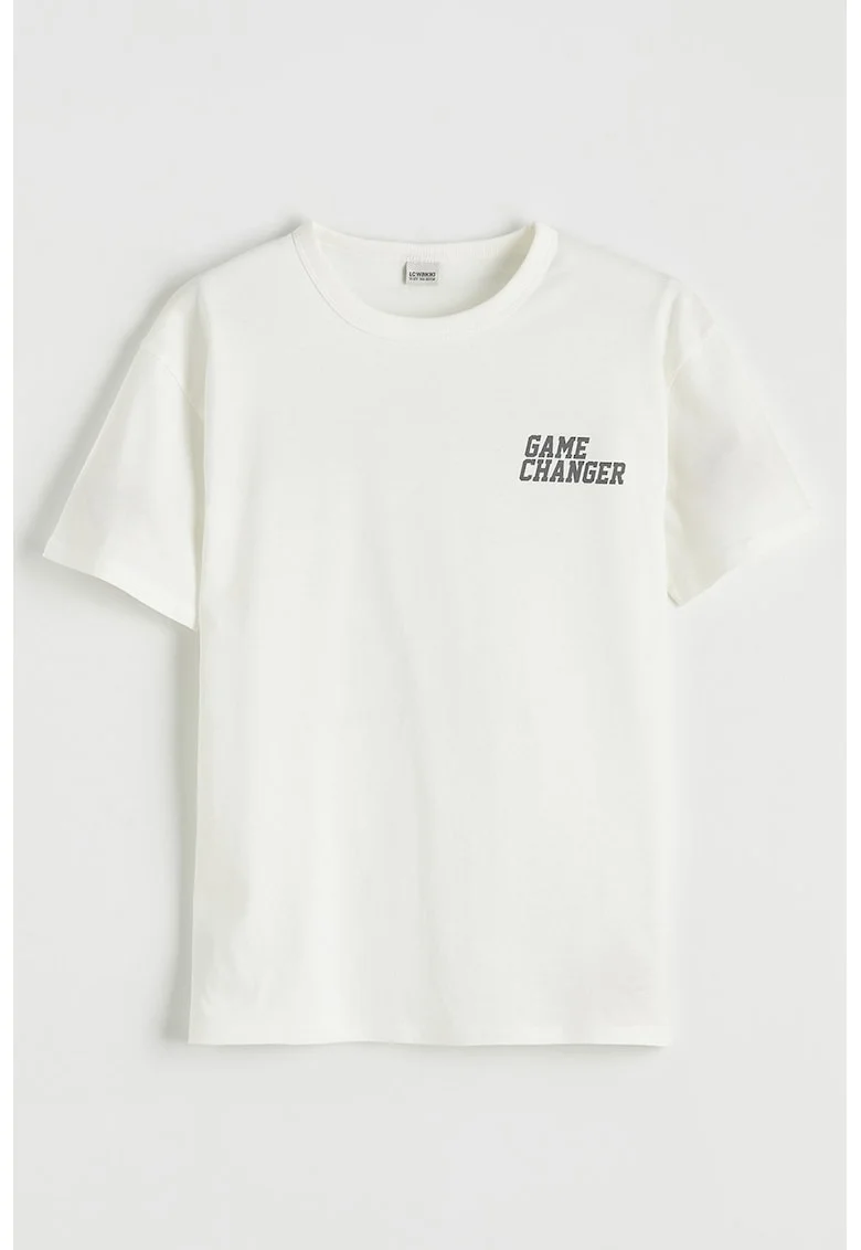 Tricou de bumbac cu imprimeu pe spate, Gri/Alb murdar