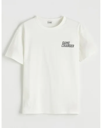 Tricou de bumbac cu imprimeu pe spate, Gri/Alb murdar