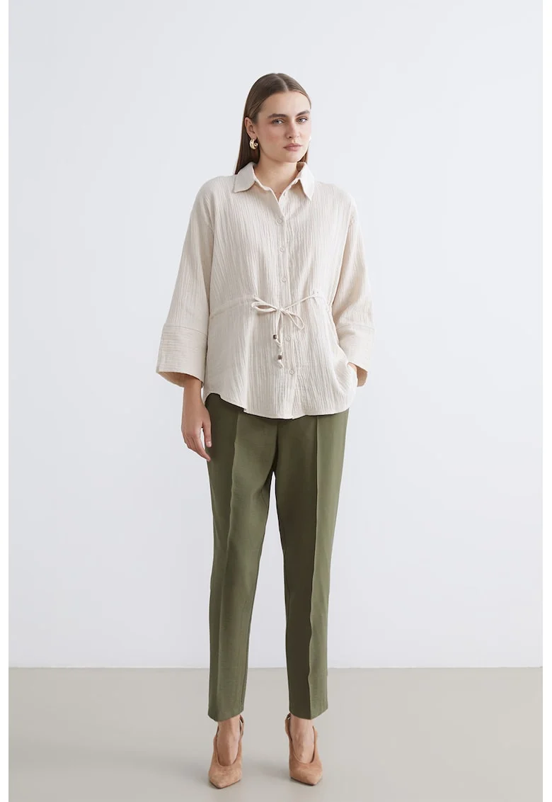 Pantaloni crop cu croiala conica, Kaki