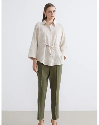 Pantaloni crop cu croiala conica, Kaki