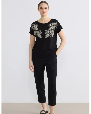 Pantaloni crop cu croiala conica, Negru