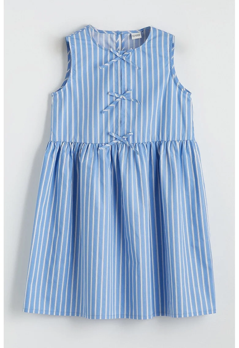 Rochie evazata cu dungi, Alb/Albastru