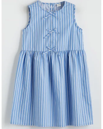 Rochie evazata cu dungi, Alb/Albastru