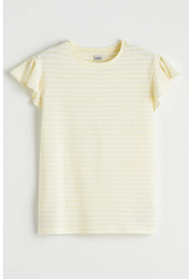 Tricou de bumbac cu maneci butterfly, Alb/Galben pal