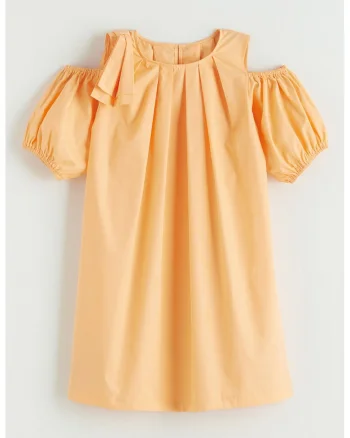 Rochie de bumbac cu decupaj pe umar, Portocaliu