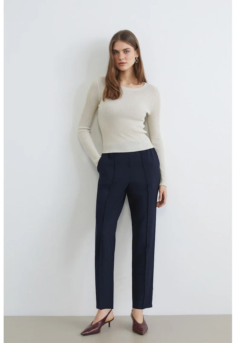 Pantaloni crop cu croiala conica, Bleumarin