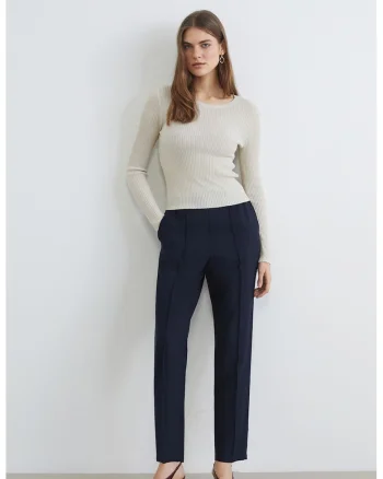 Pantaloni crop cu croiala conica, Bleumarin