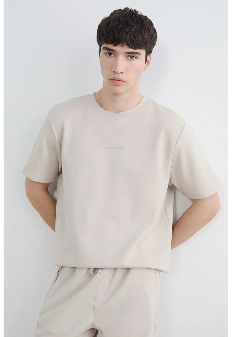 Tricou uni din amestec de bumbac, Bej deschis