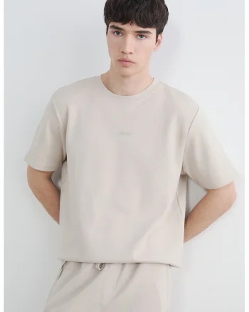 Tricou uni din amestec de bumbac, Bej deschis