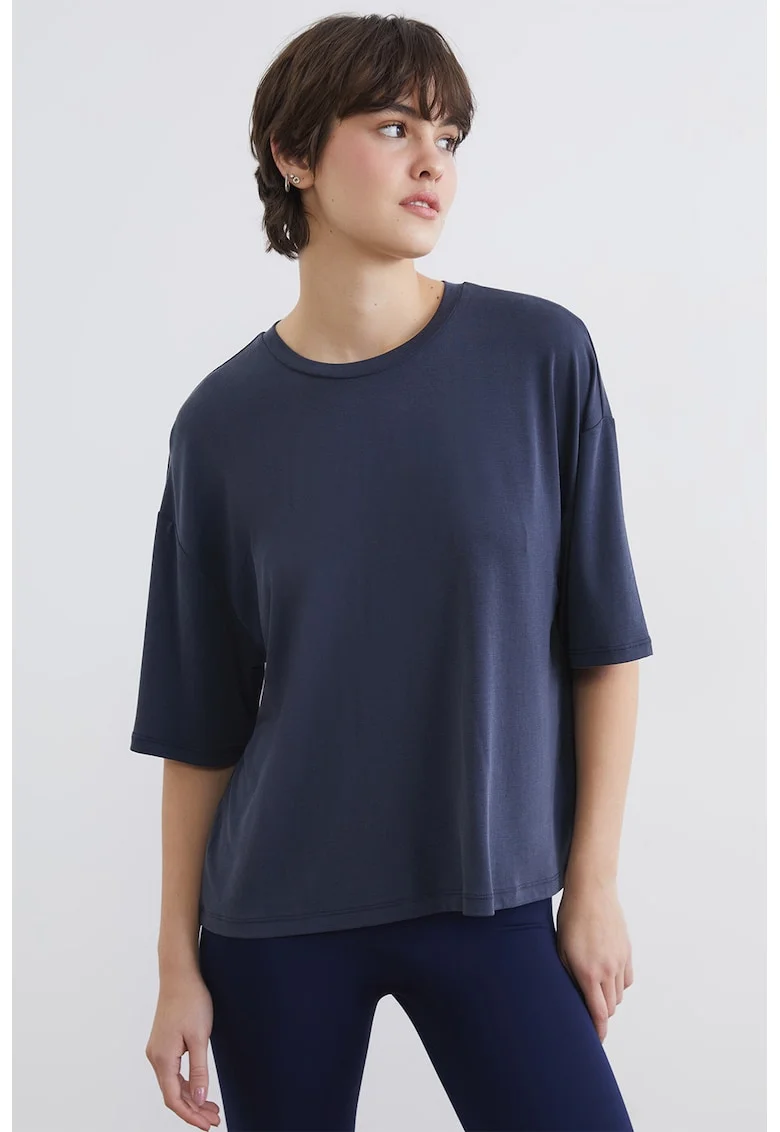 Tricou lejer cu maneci cazute, Bleumarin