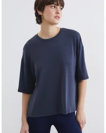 Tricou lejer cu maneci cazute, Bleumarin
