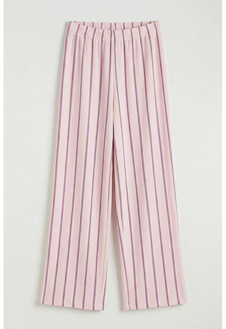 Pantaloni cu dungi si talie elastica, Violet/Roz pastel