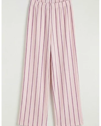 Pantaloni cu dungi si talie elastica, Violet/Roz pastel