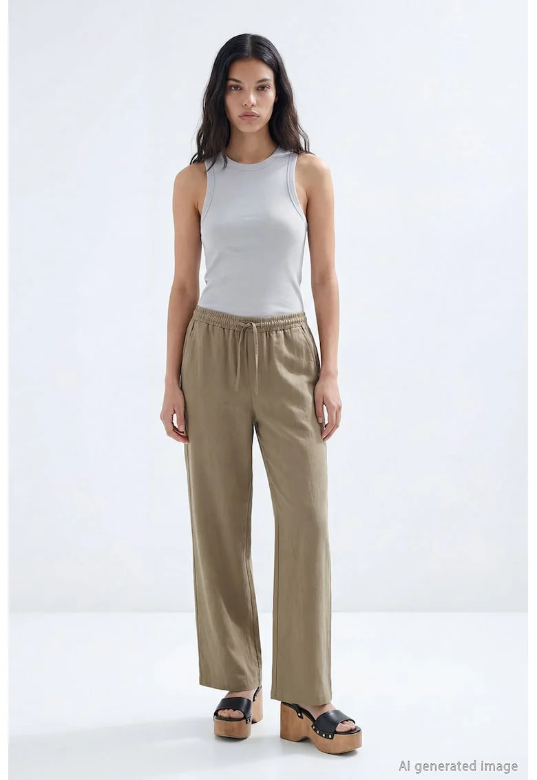 Pantaloni din amestec de lyocell cu snur, Kaki
