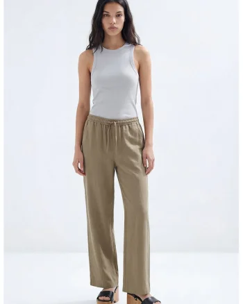 Pantaloni din amestec de lyocell cu snur, Kaki